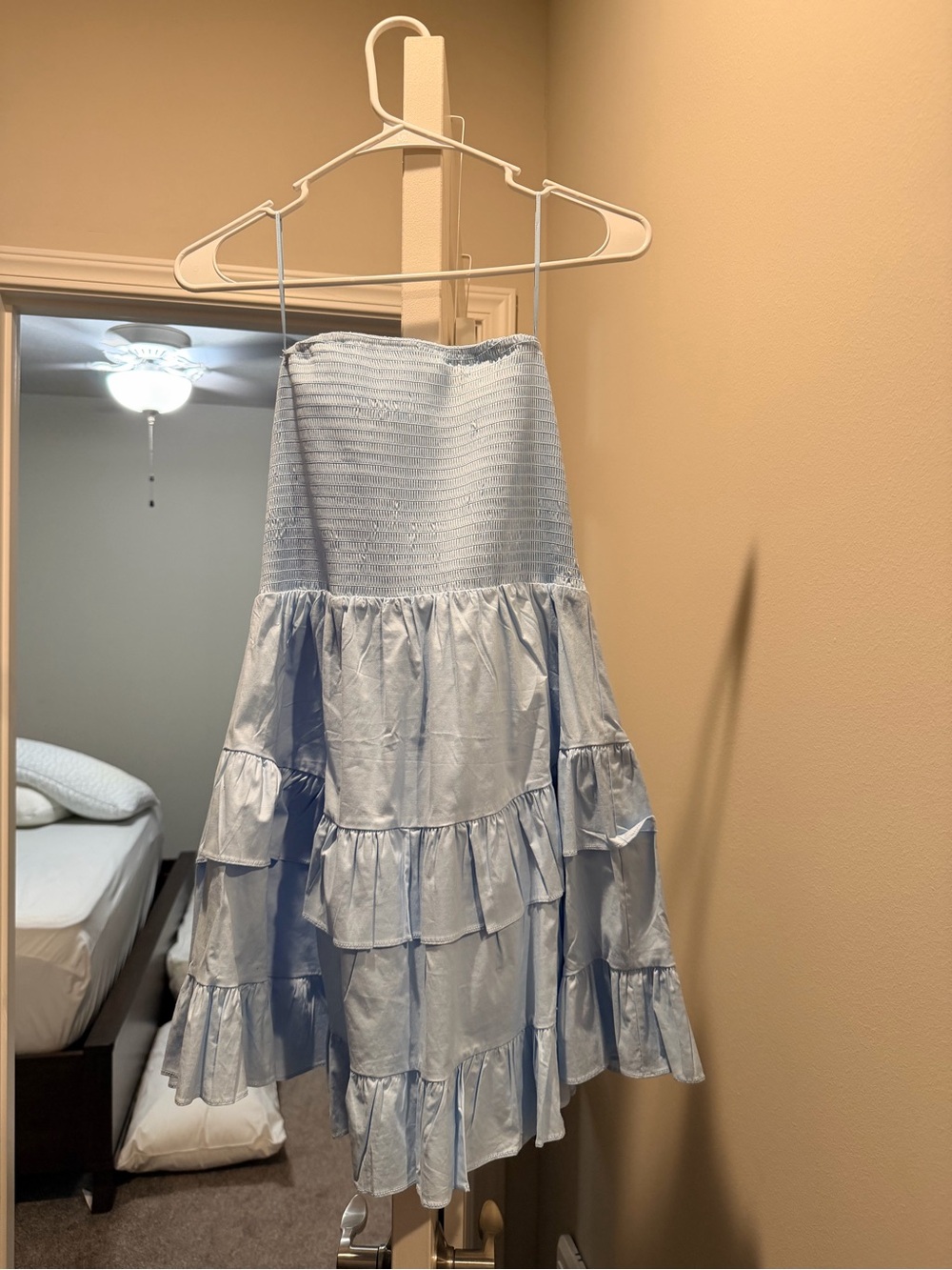 Altar'd State Light Blue Strapless Tiered A-Line Skirt